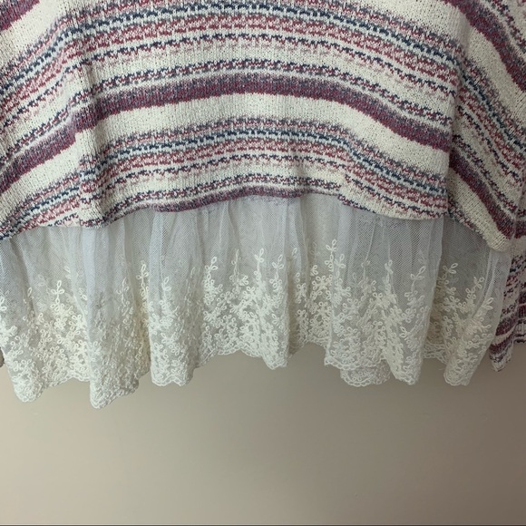 [Altar'd State] Knit Boho Striped Lace Hem Long Sleeve V-neck Sweater Top - Picture 3 of 7